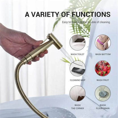 Bidet Faucet, Wall Mounted 2 Holes Brushed Gold Muslim Ducha Higienica Hot Cold Water Mixer Tap Handheld Toilet Washer Faucets