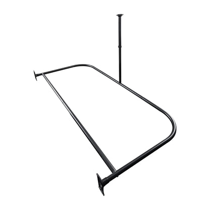 Utopia Alley Rustproof Wall Mounted Aluminum D-shape Shower Curtain Rods With Ceiling Support for Freestanding Tubs, 60 Inch Large Size by 25 Inch, Matt Black + White Shower curtain 180x70 inch