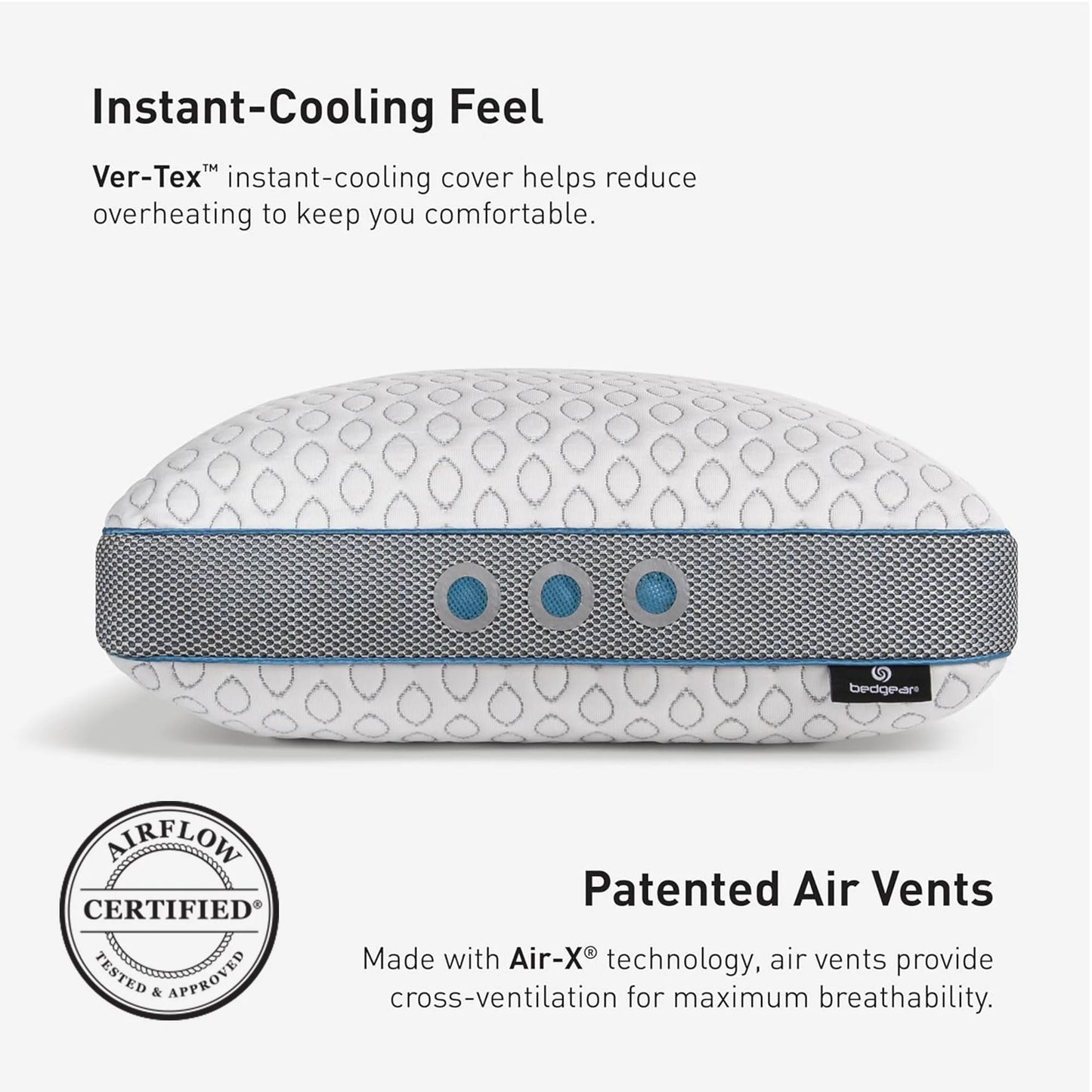 Bedgear Frost Performance Pillow - Size 3.0 - Cooling Bed Pillow for Hot Sleepers - Medium Firmness Pillow for All Sleep Positions, Hypoallergenic, Washable & Removable Cover