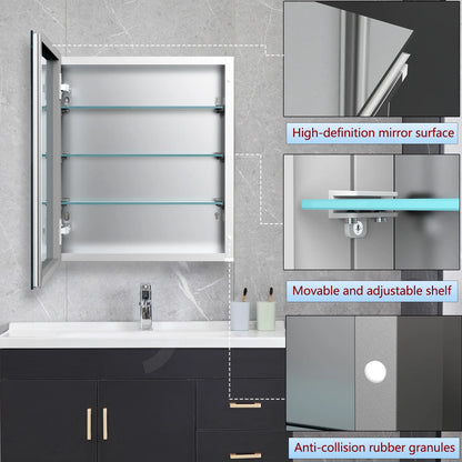 FUMANGO Aluminum Bathroom Medicine Cabinet, 24" x 24", firm and durable, waterproof and rust-proof, recessed or surface mounted,,Assembly required