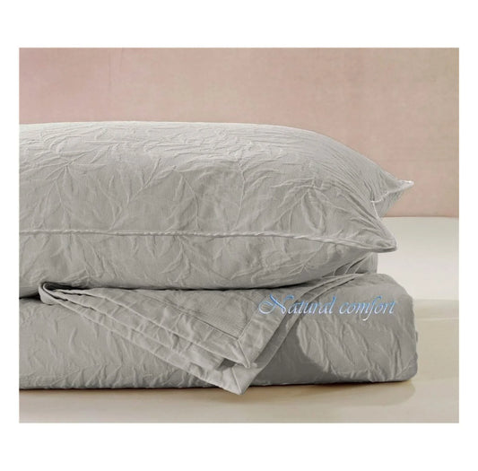 Matelasse Blanket Coverlet, Foliage Pattern, King, Light Grey