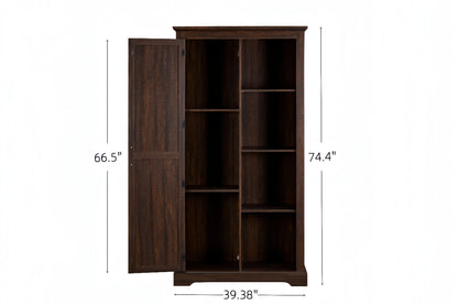 Kselythan 74" Tall Storage Cabinet, Large Kitchen Pantry with Barn Door and Opening Shelves, Freestanding Cabinet for Kitchen Bathroom Living Room