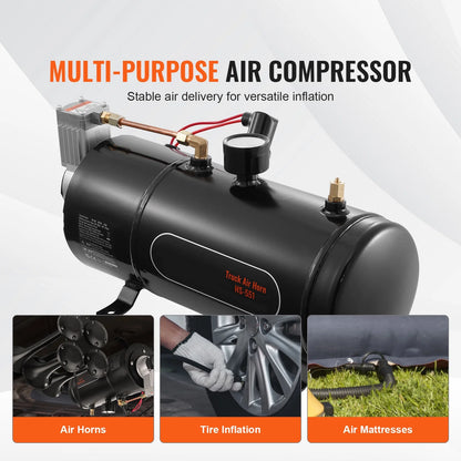 KFFKFF 12V Air Compressor System, 0.8 Gal/3L Tank, 120 psi, Ideal for Train Horns, Tire Inflation, and Air Mattresses, Onboard Compressor with Tank