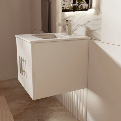 Geneva 24 in W x in D Glossy White Single Bath Vanity Cultured Marble Countertop, 18 in Mirror and Faucet Set