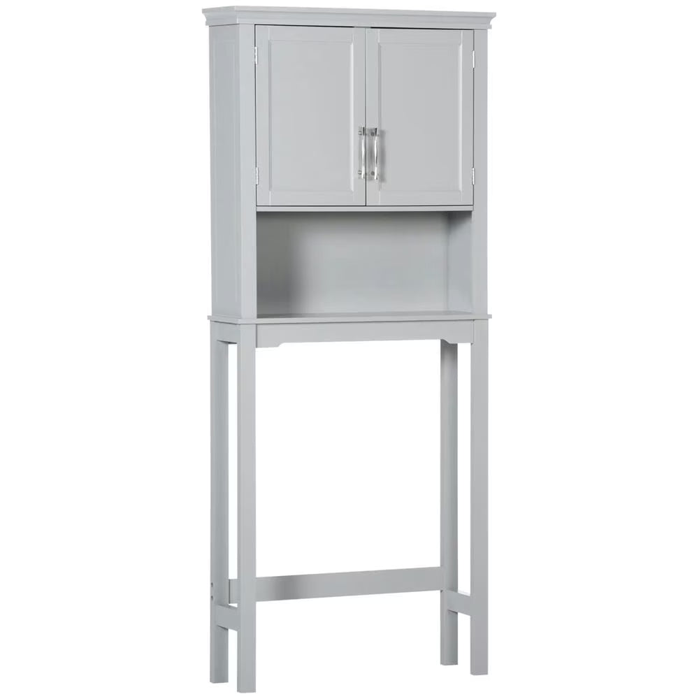 Kepooman Toilet Storage Cabinet, Toilet Organizer Cabinet,Modern Over The Toilet Storage Cabinet, Double Door Bathroom Organizer with Open Shelf, Grey