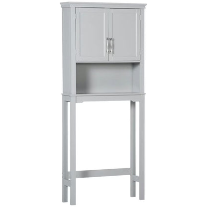 Kepooman Toilet Storage Cabinet, Toilet Organizer Cabinet,Modern Over The Toilet Storage Cabinet, Double Door Bathroom Organizer with Open Shelf, Grey
