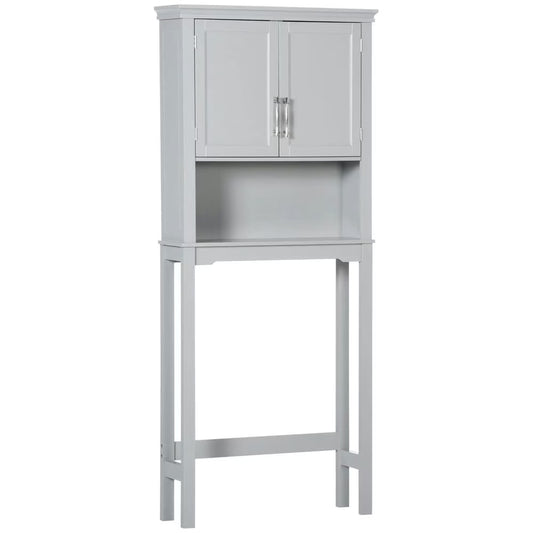 Kepooman Toilet Storage Cabinet, Toilet Organizer Cabinet,Modern Over The Toilet Storage Cabinet, Double Door Bathroom Organizer with Open Shelf, Grey