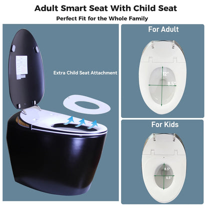 WinZo Smart Toilet with Bidet Seat, Elongated Egg Shaped Modern Design, Auto Open and Flush, Adjusted Heated Seat, Warm Water and Dryer, Night Light, Side Buttons, Matte Black