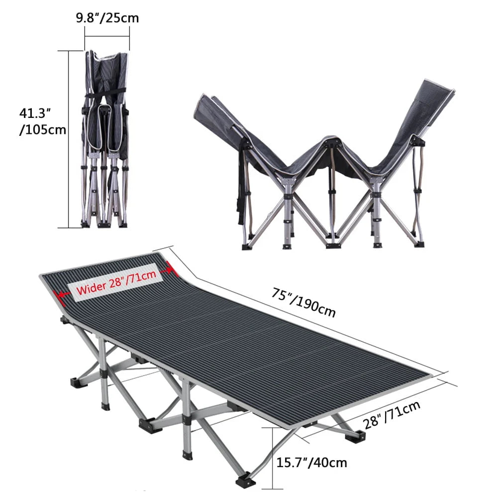 Lilypelle 75" Cots for Camping Traveling Fold Cot for Adults Portable Heavy Duty Sleeping Bed with Mattress Pad& Carry Bag