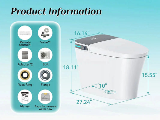 HOROW Smart Bidet Toilet 10'' Rough In with Auto open/close lid night light LED Display Off-Seat Flushing Heating Air Drying Warm Water