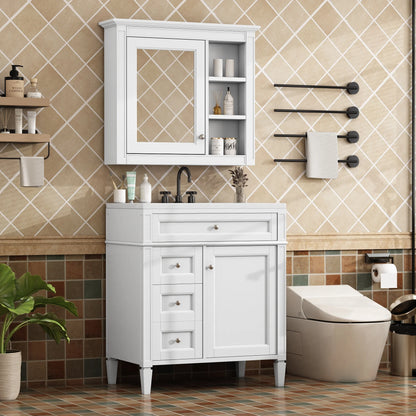 30'' Bathroom Vanity with Top Sink, Freestanding Vanity Set with Mirror Cabinet,Green