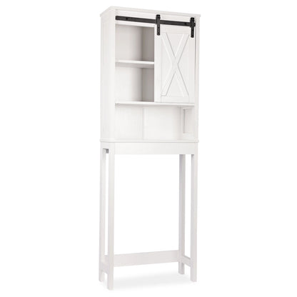 Tolead Wooden Bathroom Storage Over The Toilet with Adjustable Shelves and Sliding Doors, Towels, Wood, White