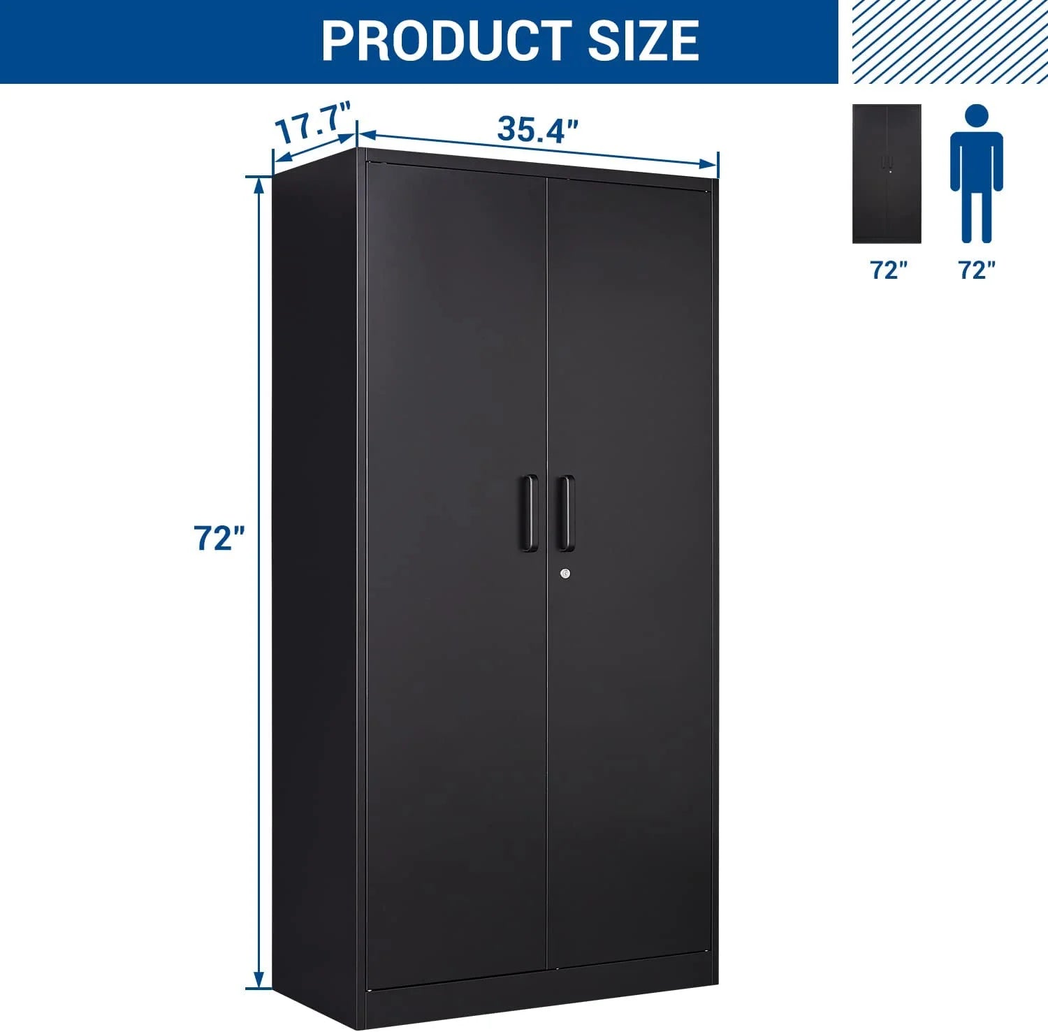 STANI Metal Locker Storage Cabinet, Employees Locker with Hanging Rod Bar, 71° F Black Tall Steel Wardrobe for Home, School, Office (Assembly Required)