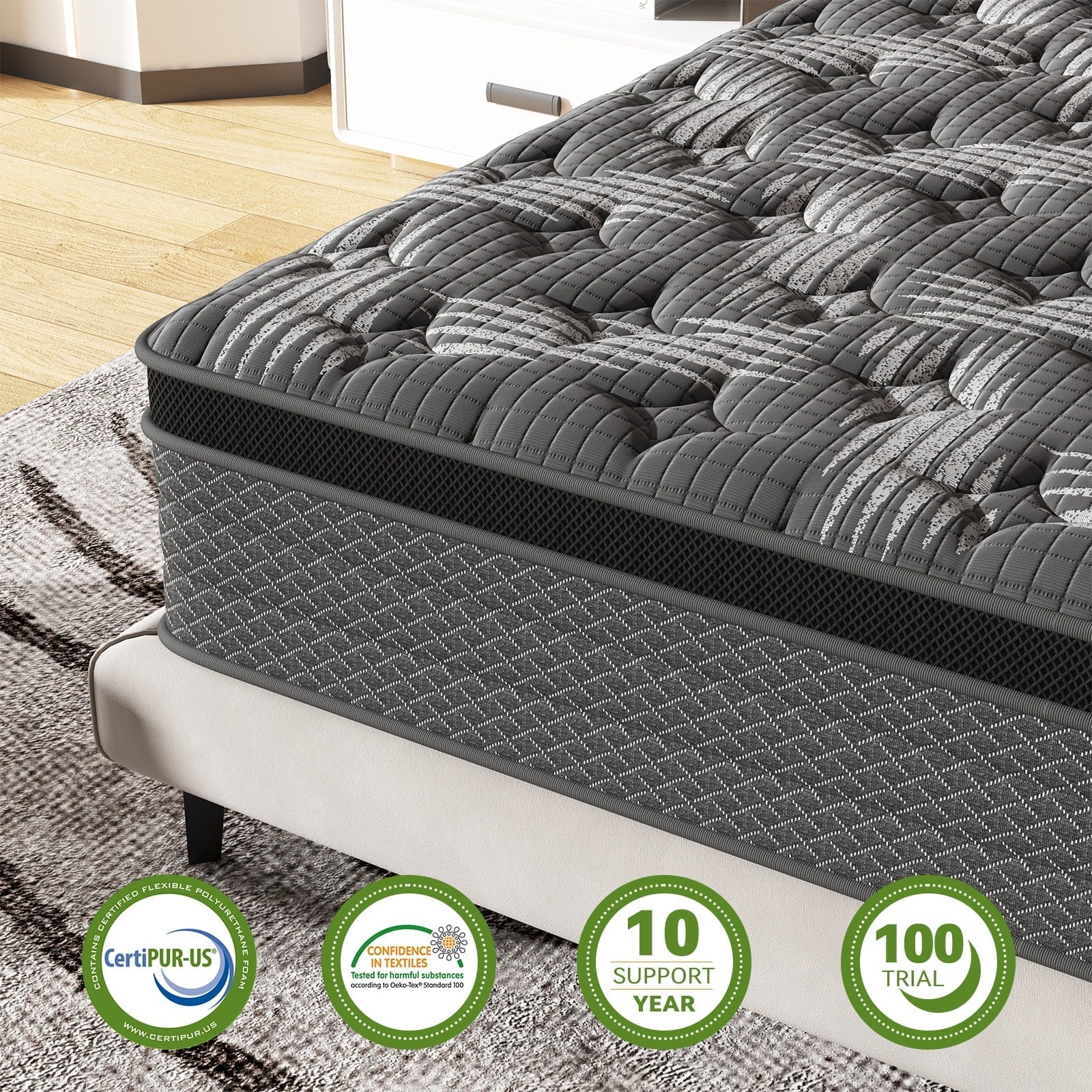 Nisien Black 10 inch Queen Mattress, Cooling Gel Memory Foam Hybrid Mattress in a box, Queen, Medium,Euro Top