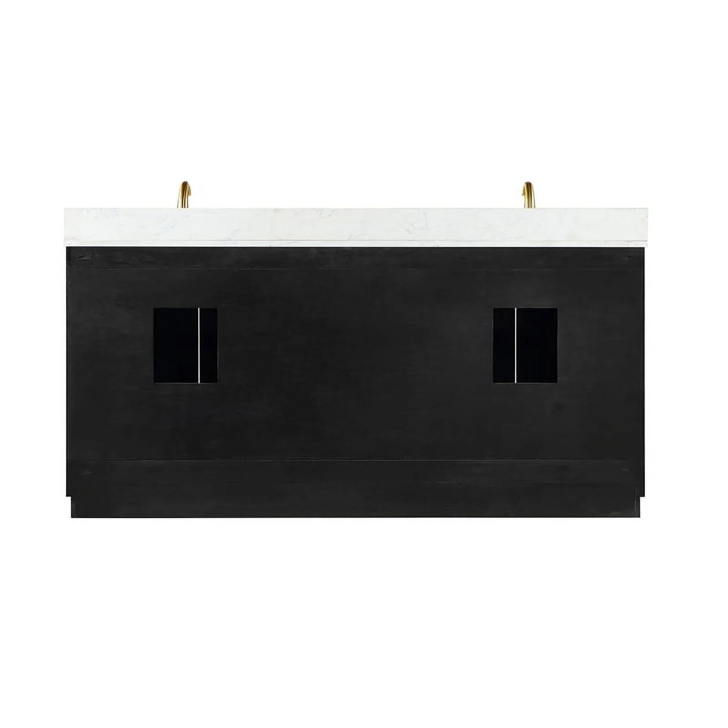 Gazsi 72" Double Bathroom Vanity Set in Black Oak with Grain White Composite Stone Countertop Without Mirror