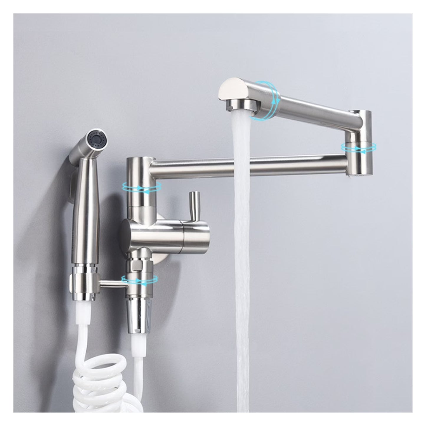 Pot Filler Tap Wall Mounted Foldable Kitchen Faucet With Bidet Sprayer Cold Bidet Faucet Sink Tap Rotate Folding Spout ,Effortless Installation
