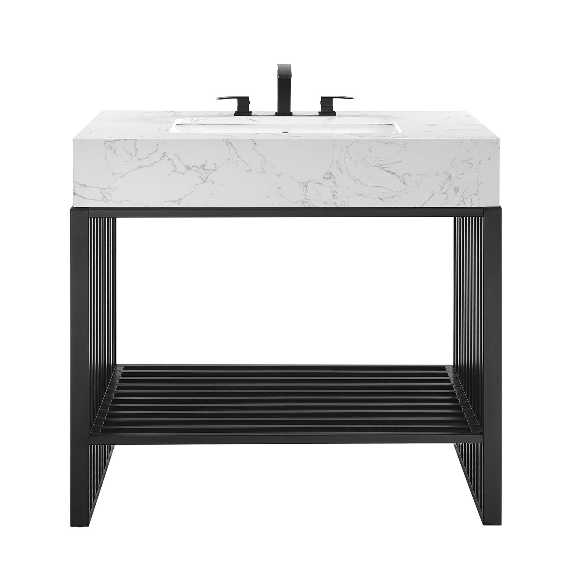 Modway Gridiron 36" Bathroom Vanity in White Black