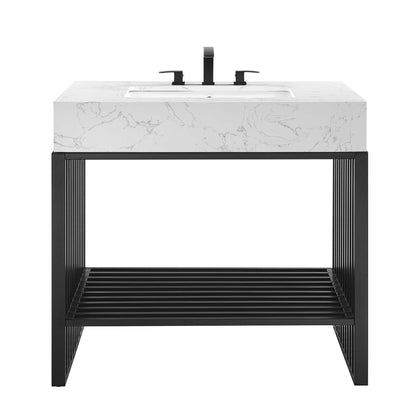Modway Gridiron 36" Bathroom Vanity in White Black