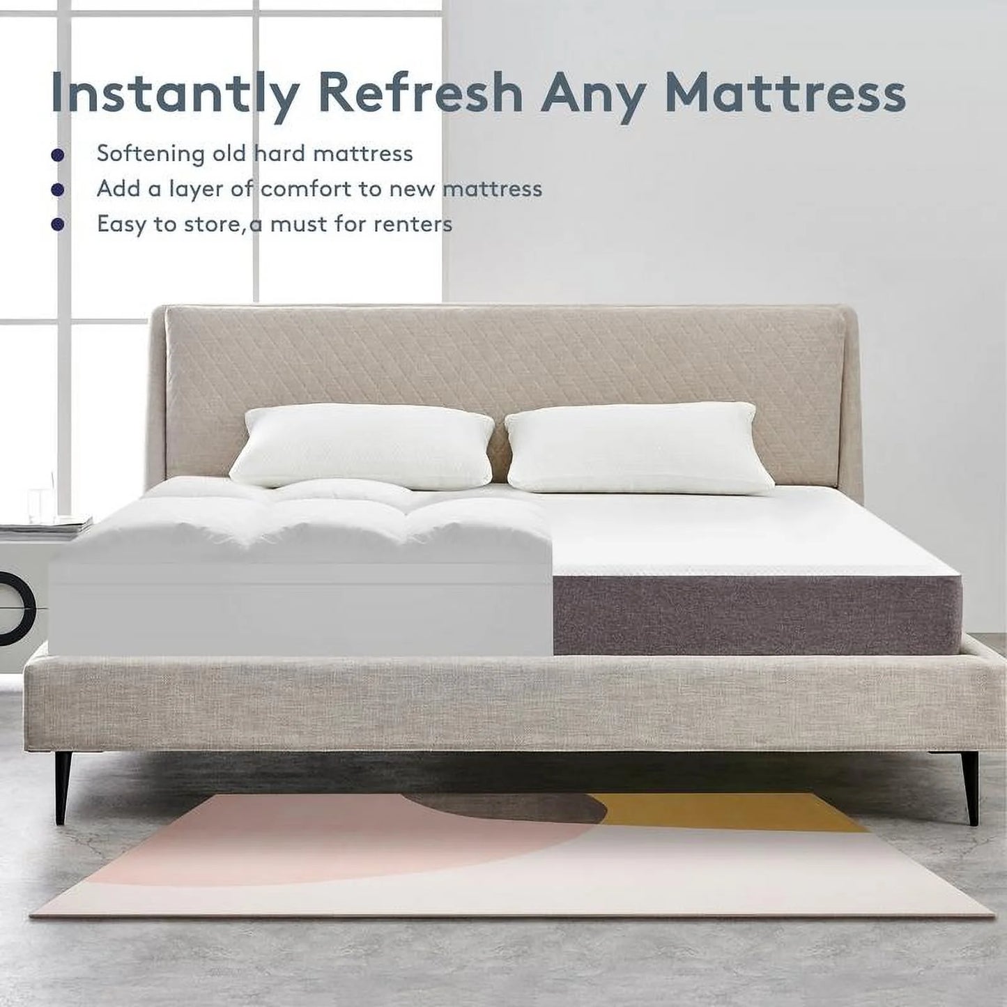 Longqi Extra Thick Mattress 1000 GSM Topper, Down Alternative Overfill Plush Mattress Pad, Cooling Pillow Top with 8-21Inch Deep Pocket
