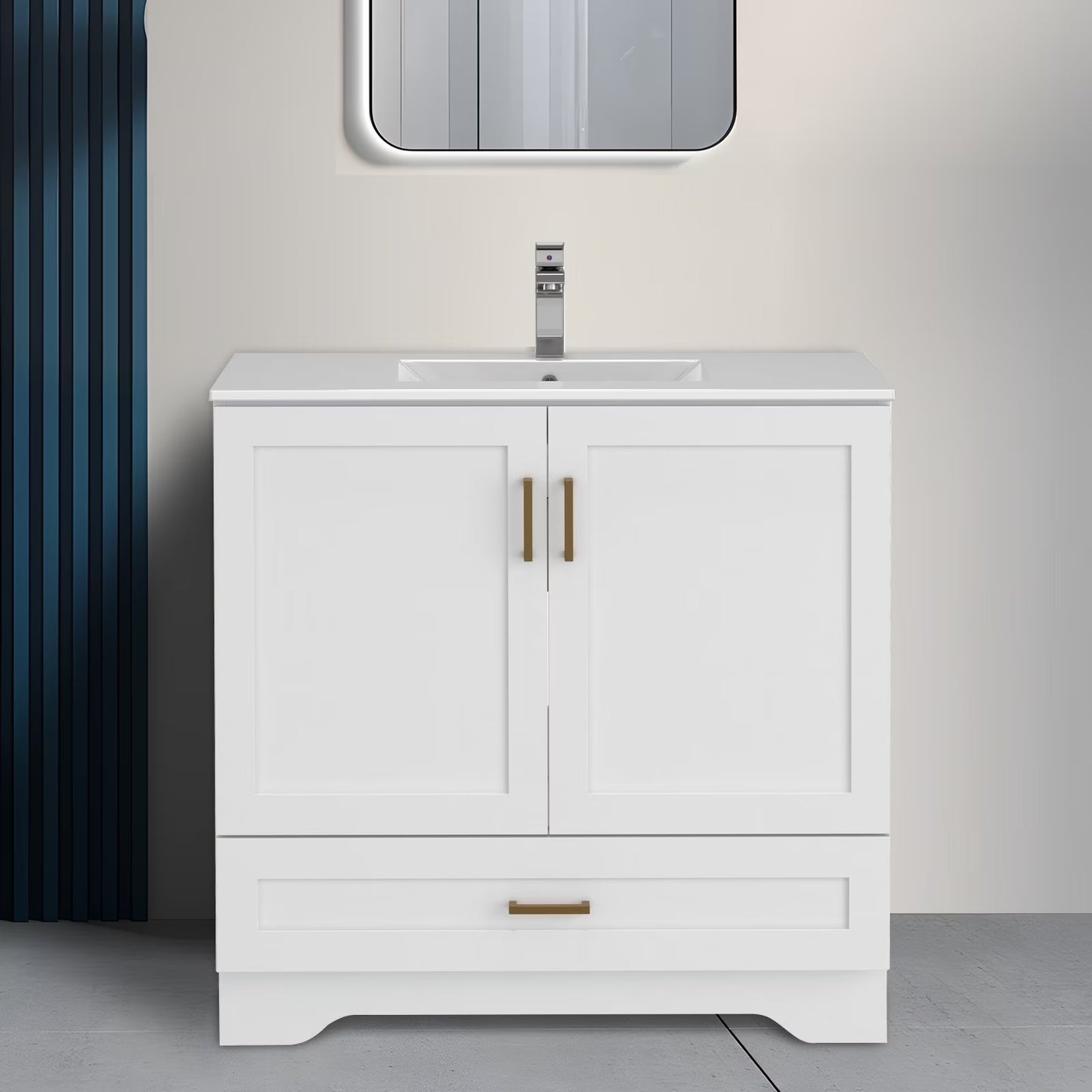 24" Bathroom Vanity with Ceramic Undermount Sink - Freestanding 2-Door & 1-Drawer Storage Cabinet, White