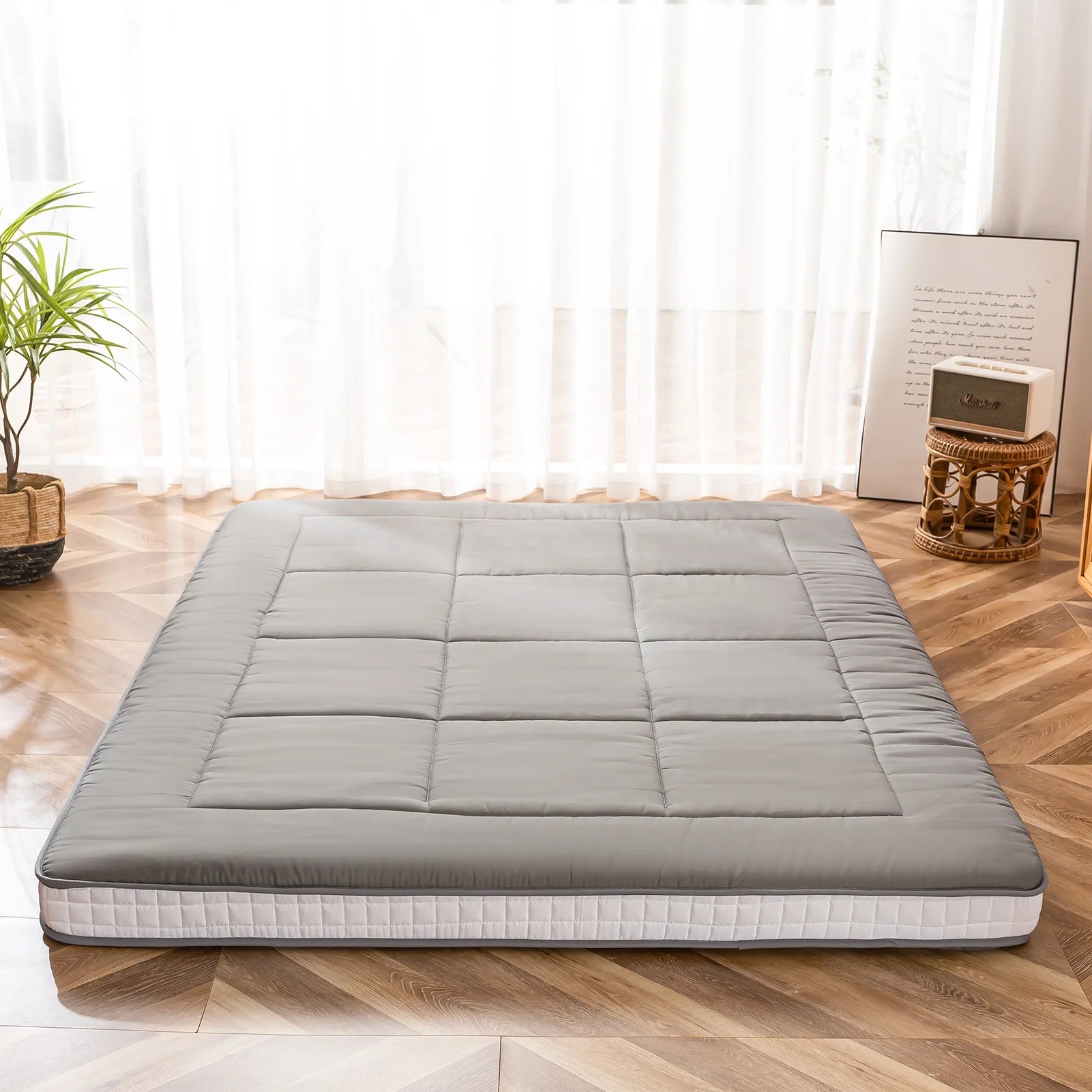 Futon Mattress, Padded Japanese Floor Mattress Quilted Bed Mattress Topper, Extra Thick Folding Sleeping Pad, Dark Grey, Twin
