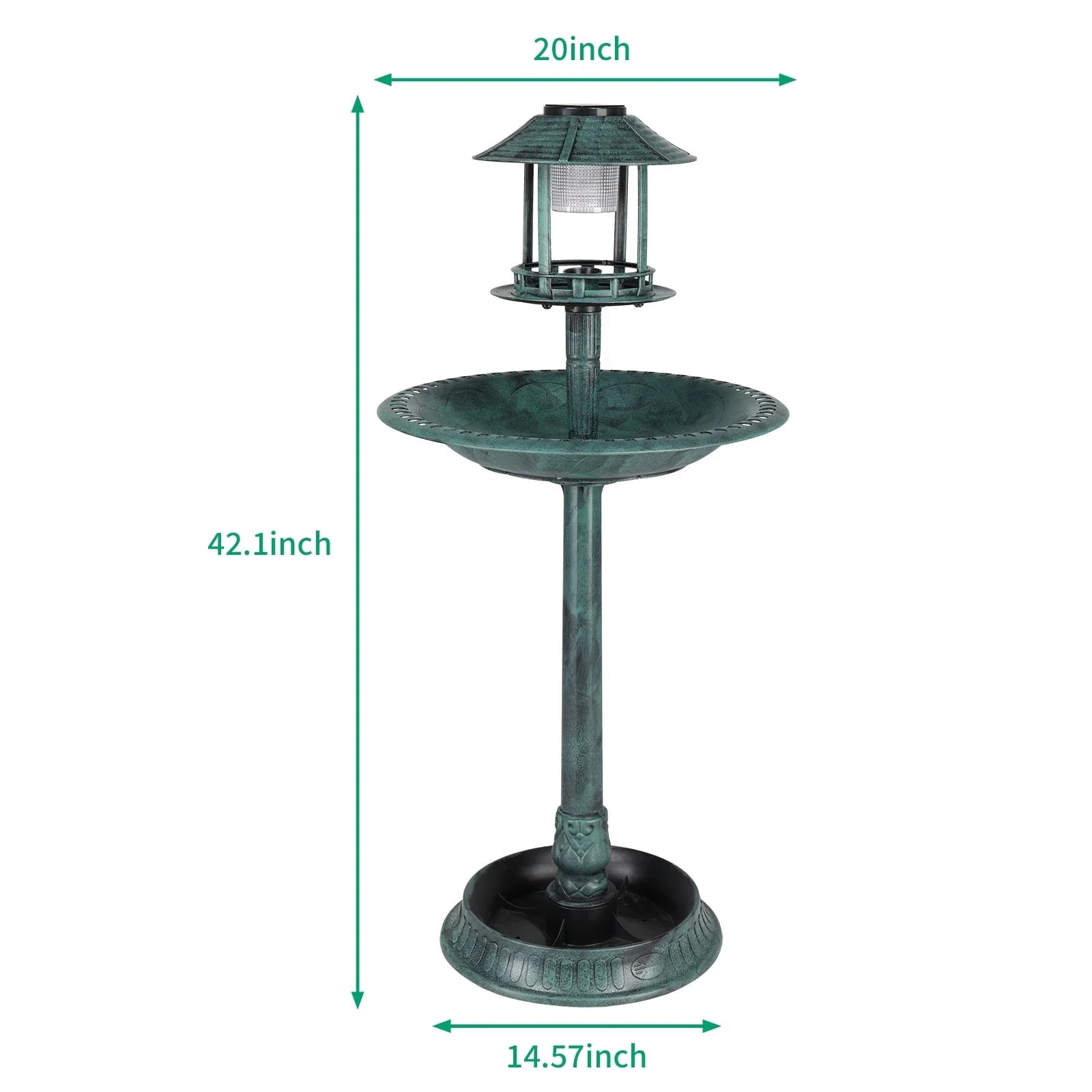 SamyoHome Wild Bird Bath Resin Pedestal Birdbaths with Solar Light Dark Green