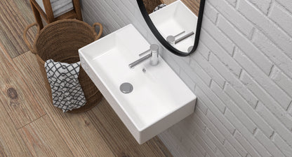 Meje 21.7x 12.5×5.3 inch Rectangle Bathroom Ceramic White Countertop Vanity Sink Glossy Finish