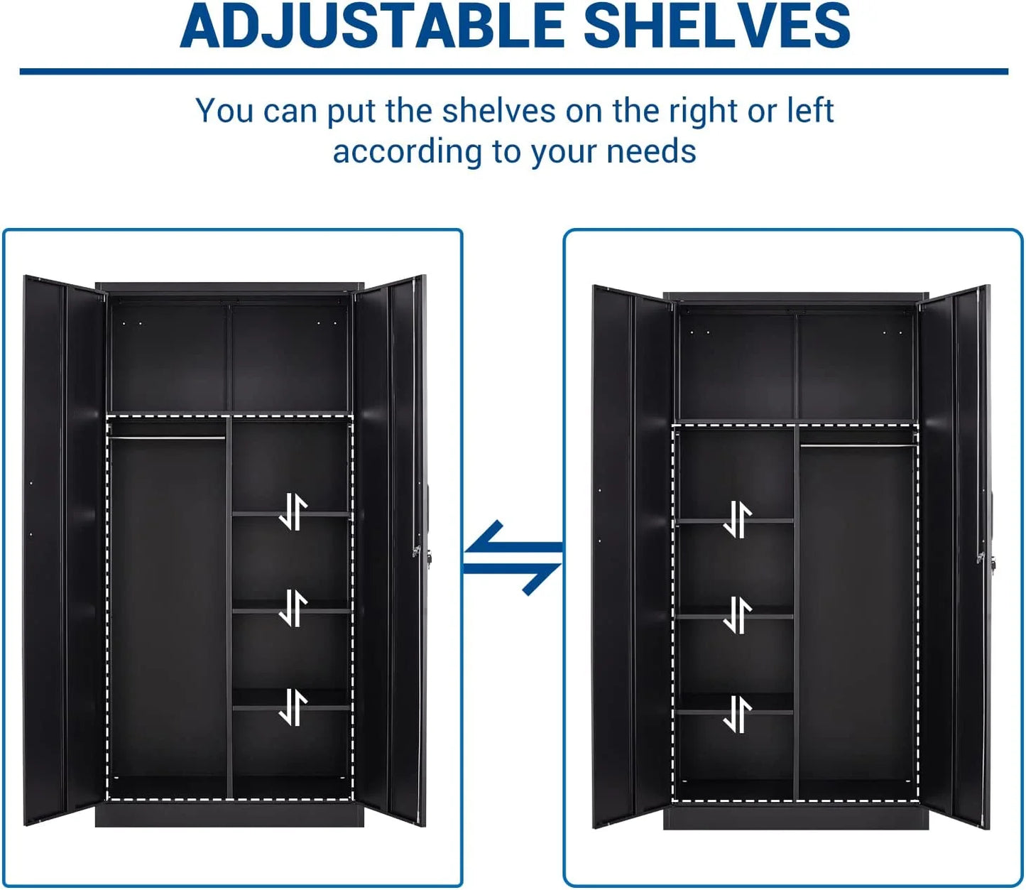 STANI Metal Locker Storage Cabinet, Employees Locker with Hanging Rod Bar, 71° F Black Tall Steel Wardrobe for Home, School, Office (Assembly Required)