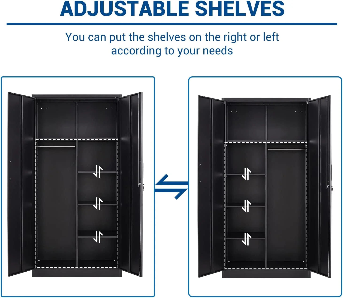 STANI Metal Locker Storage Cabinet, Employees Locker with Hanging Rod Bar, 71° F Black Tall Steel Wardrobe for Home, School, Office (Assembly Required)