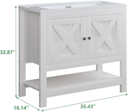 DreamCurship Bathroom Vanity with Sink Combo, 35'' Bathroom Storage Cabinet with Storage, Farmhouse Bathroom Vanity Cabinet with 2 Doors and Open Shelf, White