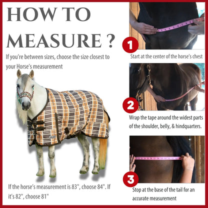 Jeffers Pony Poppins Solaris 1200 Denier Turnout Blanket, 240 gram Polyfill, Brown & Cream Plaid 39" - Waterproof, Breathable Horse Blanket - Ideal Protection for Winter, Wind & Rain, Medium weight