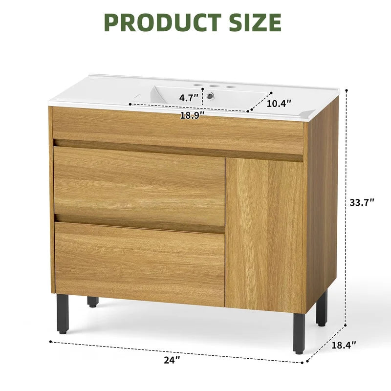 Uforic 36 " Bathroom Vanity with Undermount Sink, Free Standing Bathroom Storage Cabinet with 2 Drawers, Oak
