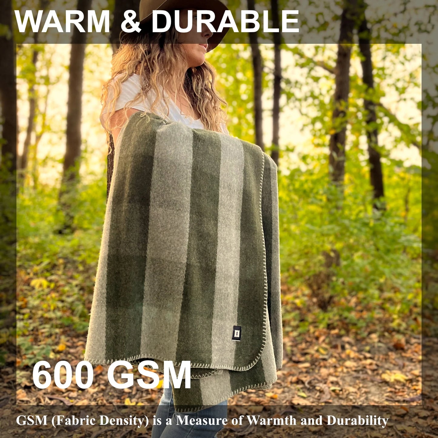 EKTOS 90% Wool Plaid Blankets, 66" x 90", Wool Camp Blanket, Warm Outdoor Blanket (Olive Green)