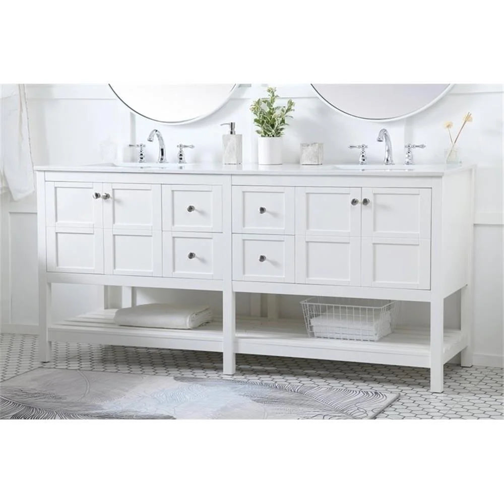 Elegant Decor Theo 72" Steel and Solid Wood Double Bathroom Vanity in Gray