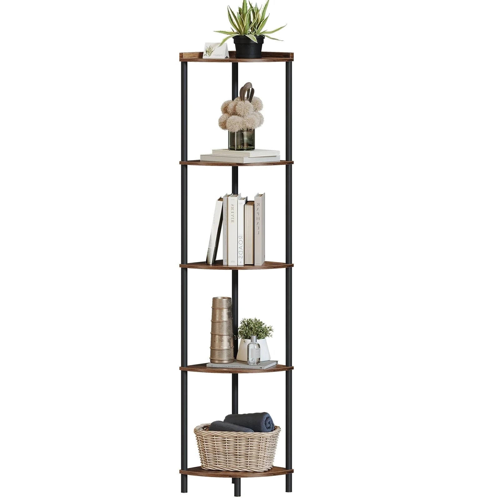 SUNMORY Corner Shelf Stand, 5 Tier Corner Bookshelf Plant Stand Storage Shelf for Bathroom Display Shelf for Living Room