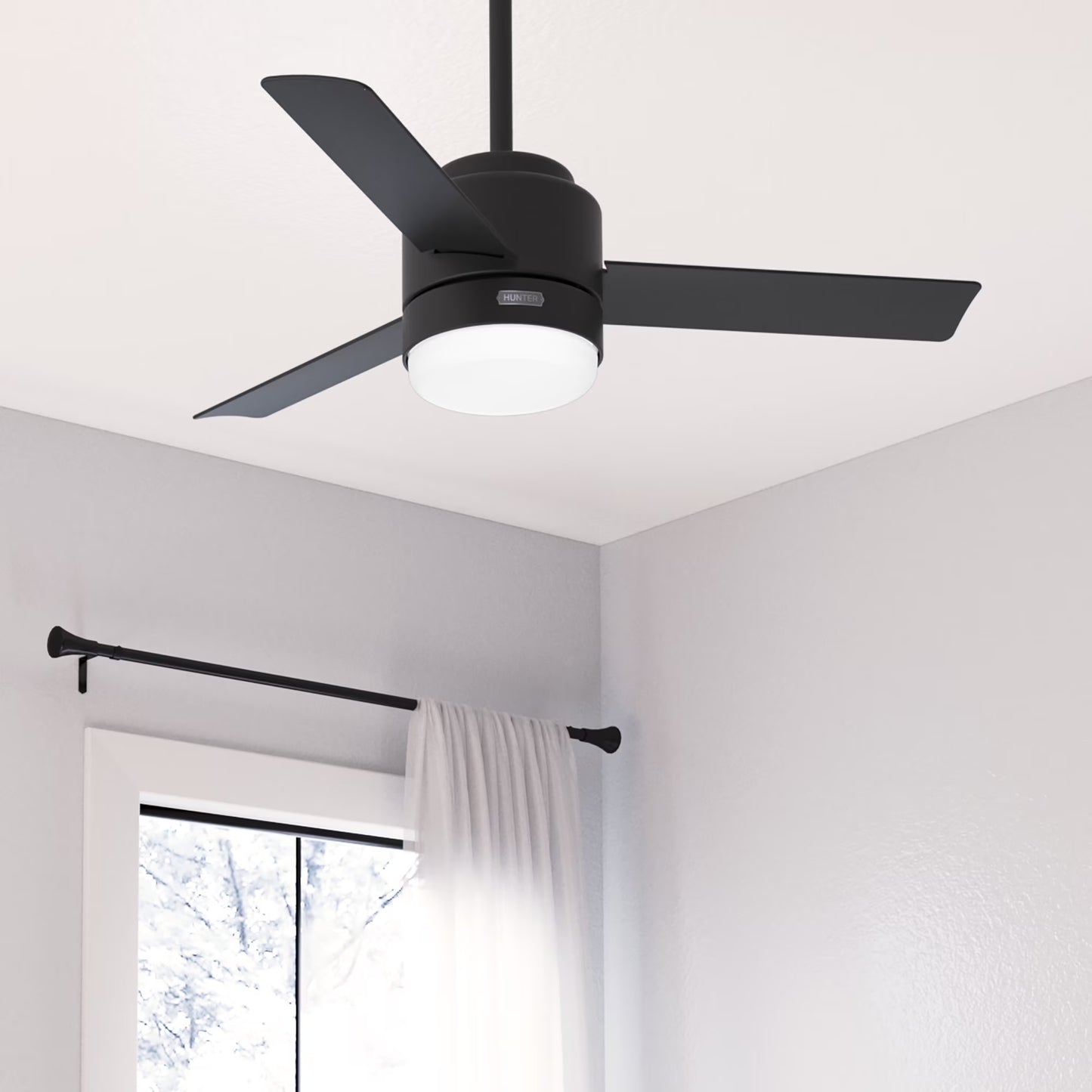 Hunter - Gilmour Indoor/Outdoor Ceiling Fan With Light, Remote, 44-inch, Matte Silver, Casual-style, 3-speed WhisperWind Motor, 51845, for Porches, Bathrooms