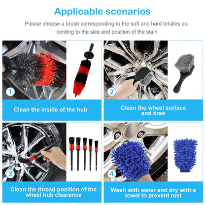 Dsseng 18pcs Car Wash Cleaning Tools Kit Car Detailing Set Car Wash Kit Interior and Exterior with Car Detail Brushes Tire Brush Towels