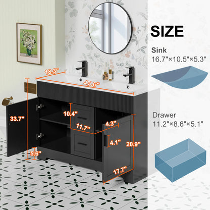 Eclife 48-Inch Mid-Century Modern Green Double Sink Bathroom Vanity with Resin Countertop
