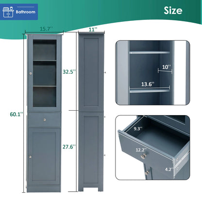 Ivinta 60.1 inch Bathroom Storage Cabinet, Floor Standing Organizer Cabinet, Slim Bathroom Tower Cabinet