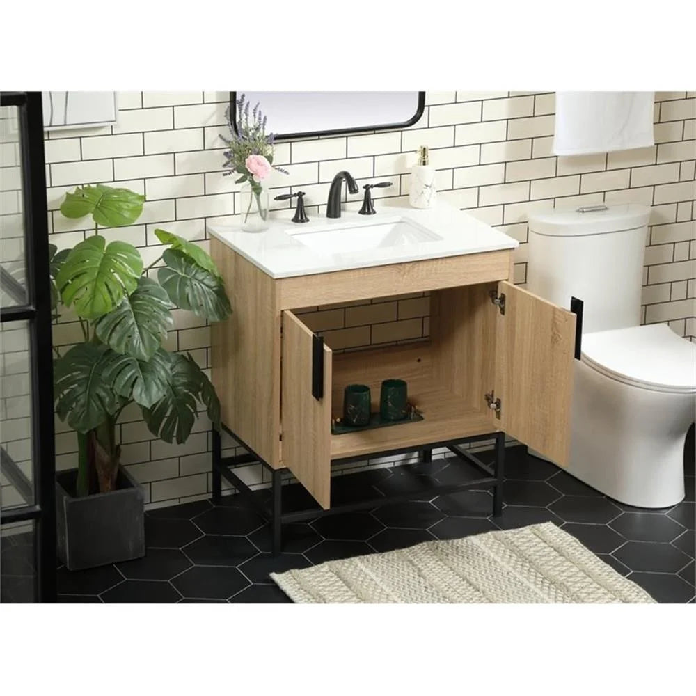 Elegant Decor Eugene 30" Aluminum MDF Single Bathroom Vanity in Mango Wood