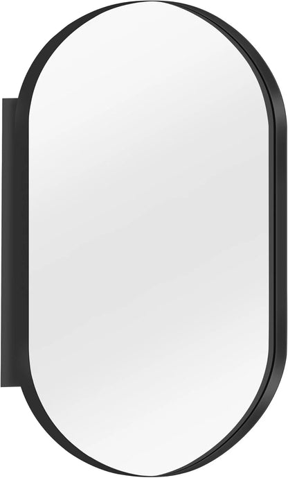 SogesHome Medicine Cabinet with Mirror, 21x34 Oval Mirror Cabinet, Wall Mount Recess Bathroom Vanity Mirror with Storage with 2 Adjustable Shelves, Perfect for Bathroom, Black