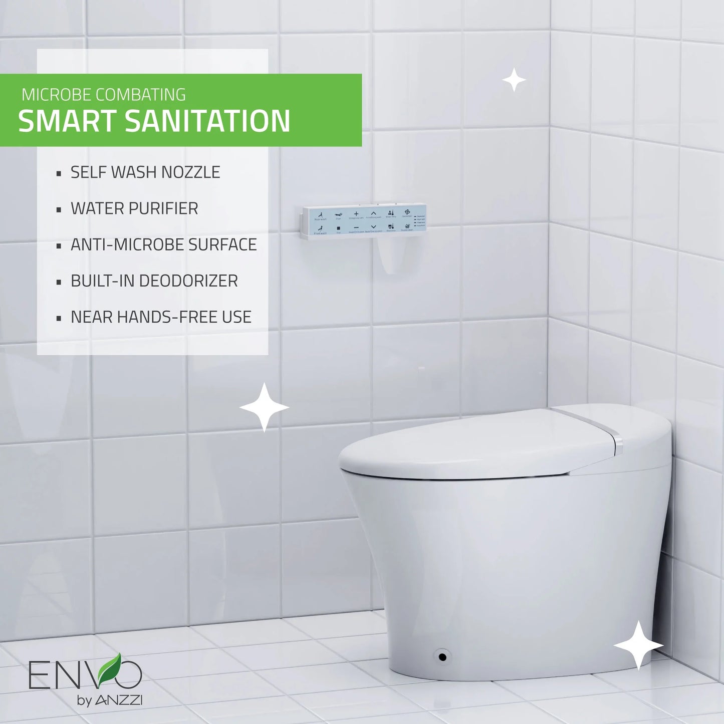 ENVO by ANZZI Aura Smart Toilet Bidet with Remote & Auto Flush - White