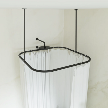 Naiture Hoop Square Shower Curtain Rod with Ceiling Support for Clawfoot Tub, 36" L X 36" W Never Rust Stainless Steel, Black Finish