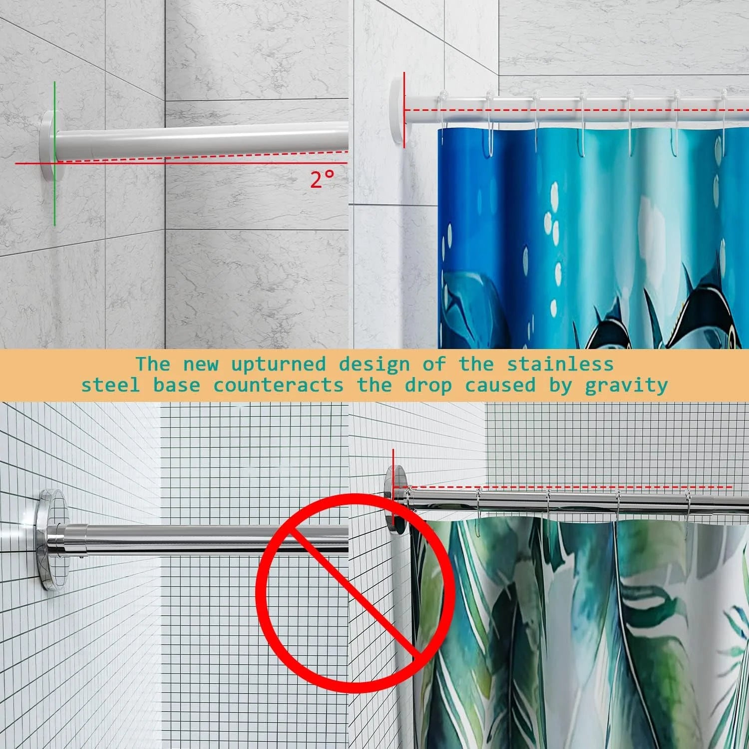 Gleam Adorn Diamond Shaped Shower Curtain Rod (Both Sides: 17"-25.6",Middle:20"-26) Stretchable True 304 Stainless Bathroom Bathtub Corner Rack White