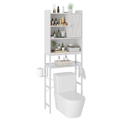 furlinkhm Over The Toilet Storage Cabinet,Bathroom Rack Organizers with Adjustable Shelf,5-Tier Bathroom Space Saver Over Toilet with Door for Bathroom, Restroom, Laundry,22.6"9.4"72.8"