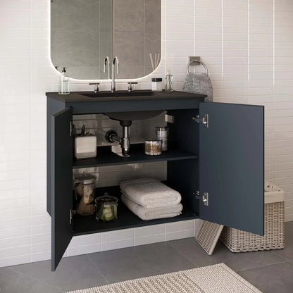 Sink Vanity Cabinet, Wall Mount, Grey Gray Black, Ceramic, Melamine, Modern Contemporary, Hotel Bedroom Bathroom Master Suite Guest