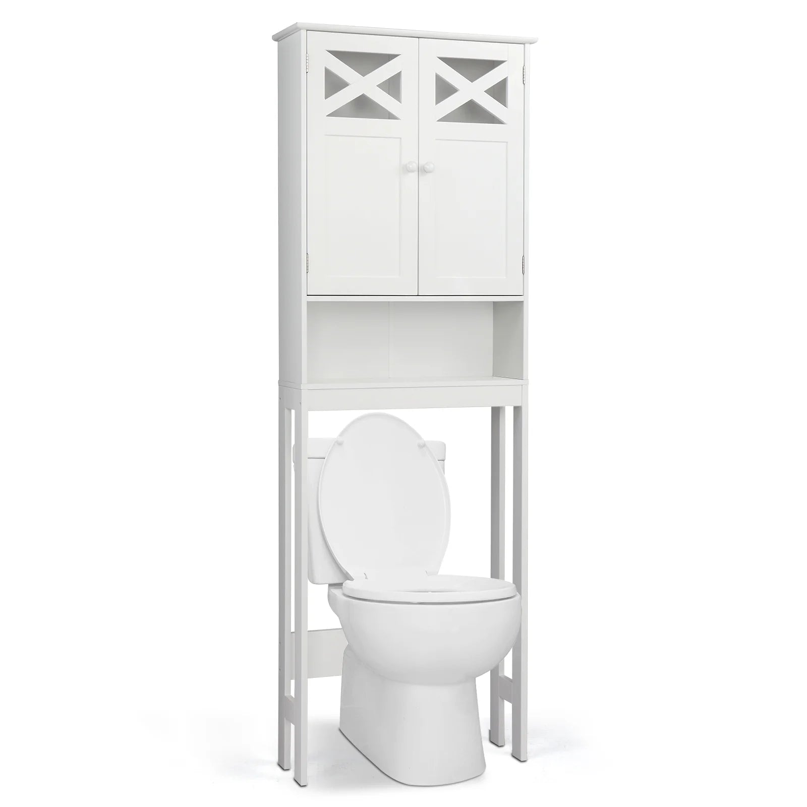 Ktaxon Over the Toilet Storage, Bathroom Storage Cabinet Organizer with Adjustable Shelf Double Doors, White