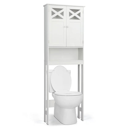 Ktaxon Over the Toilet Storage, Bathroom Storage Cabinet Organizer with Adjustable Shelf Double Doors, White