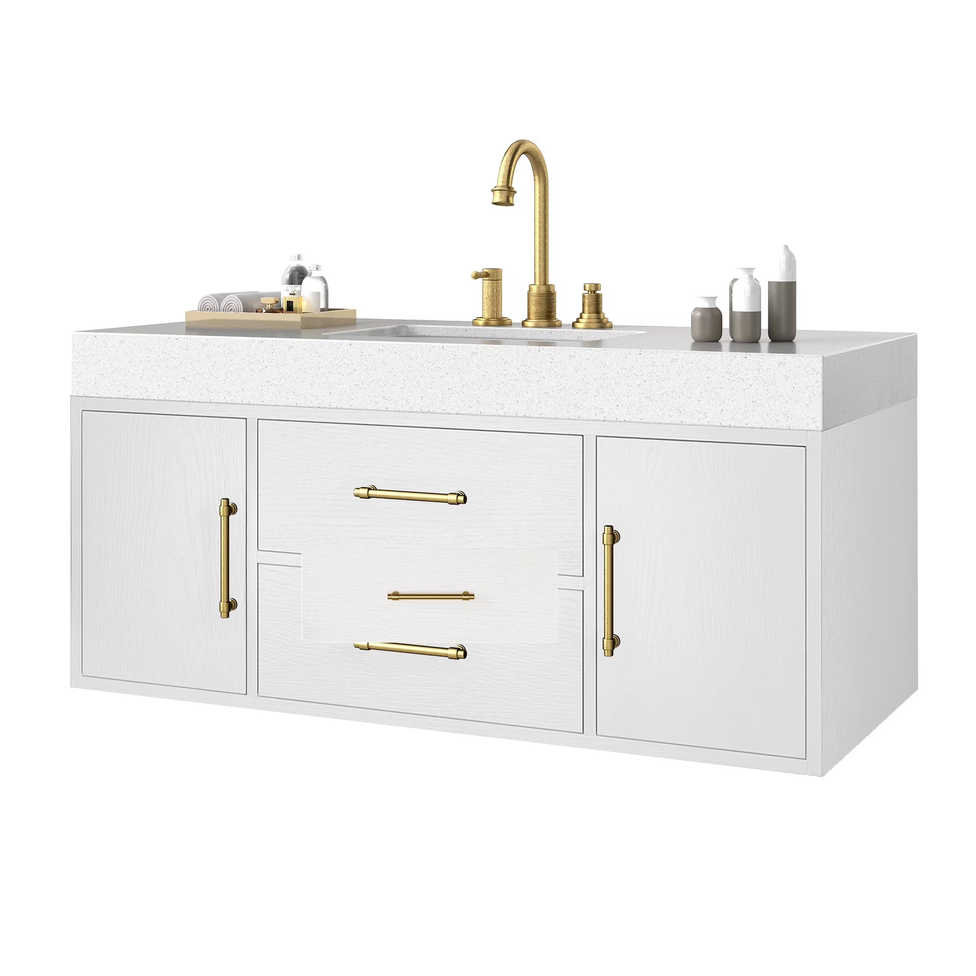 Craftian 48 inch Wall Mounted Bathroom Vanity 2 Doors & 2 Drawers, Floating Bathroom Cabinet, White