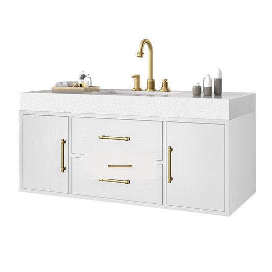 Craftian 48 inch Wall Mounted Bathroom Vanity 2 Doors & 2 Drawers, Floating Bathroom Cabinet, White
